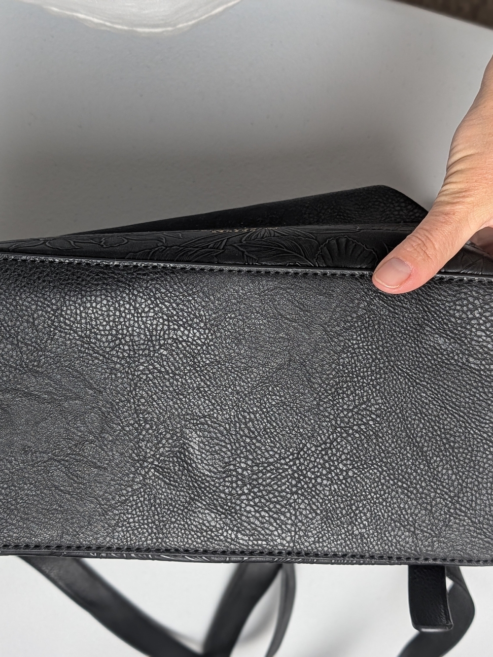 Darcy Marks London Black Vegan Leather Floral Embossed Backpack Purse - Picture 16 of 16
